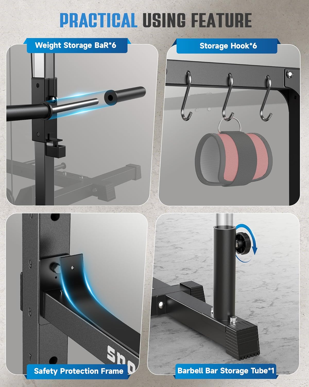 Sportsroyals Power Cage,1600lbs Multi-Function Power Rack with Adjustable Cable Crossover System and More Training Attachment, Weight Cage for Home Gym