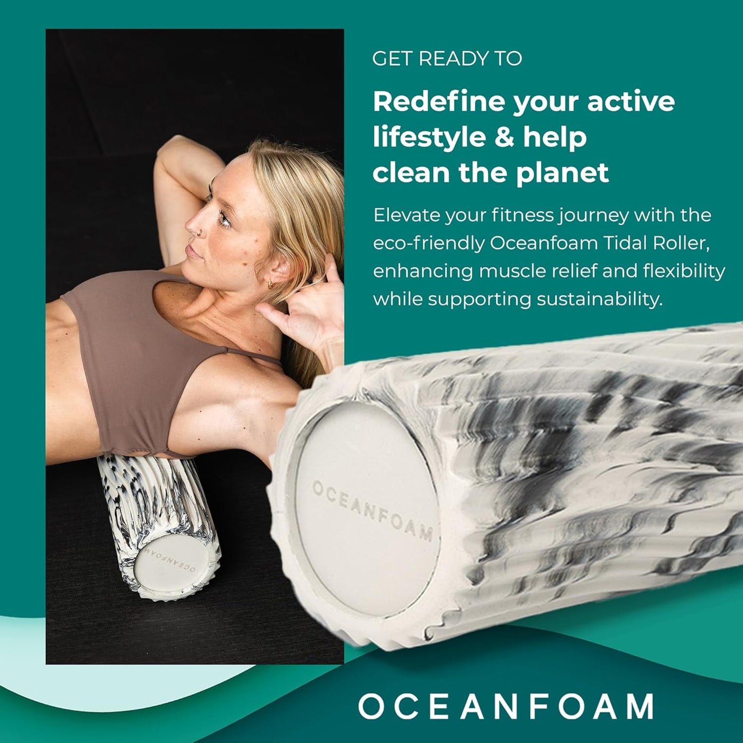 Oceanfoam Tidal Roller - Black Marbled - Muscle Massage Foam Roller for Back Pain & Stretching - Firm and Ergonomic Wide Wave Textured - Yoga, Athletics, & Wellness - Full Size, 20" x 5"