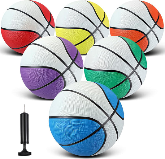 Jenaai 6 Pcs Rubber Basketballs Official Size Bulk Streetballs Multicolor Basket Balls with Pump Plain Basketball Set for Adult Youth Gifts Indoor Outdoor Training Games