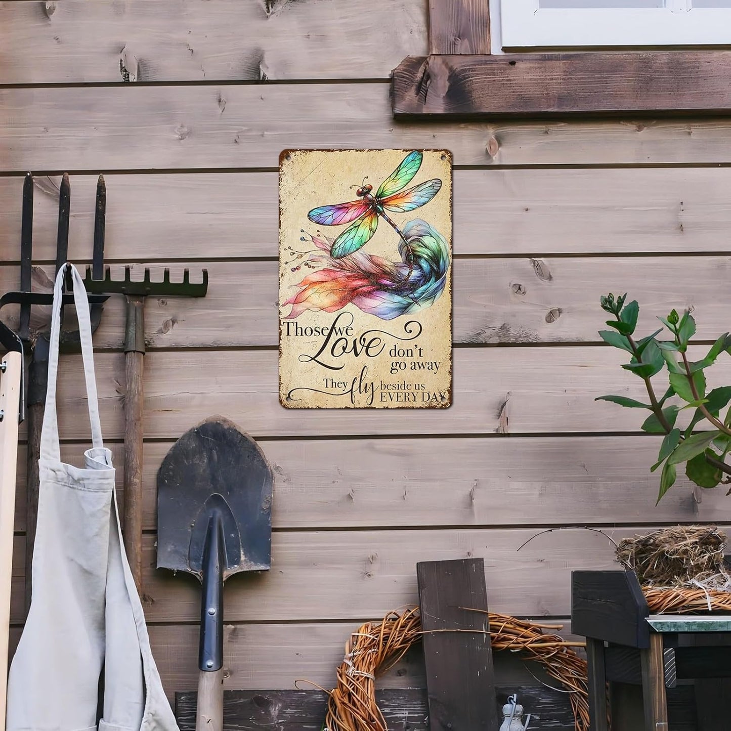 Vintage Tin Sign Those We Love Don't Go Away They Fly Belive Us Every Day Tin Sign for Home Farm Outdoor Bathroom Restaurant Cafes Bars Club Kitchen Garage Art Wall Decor 12 * 8inch