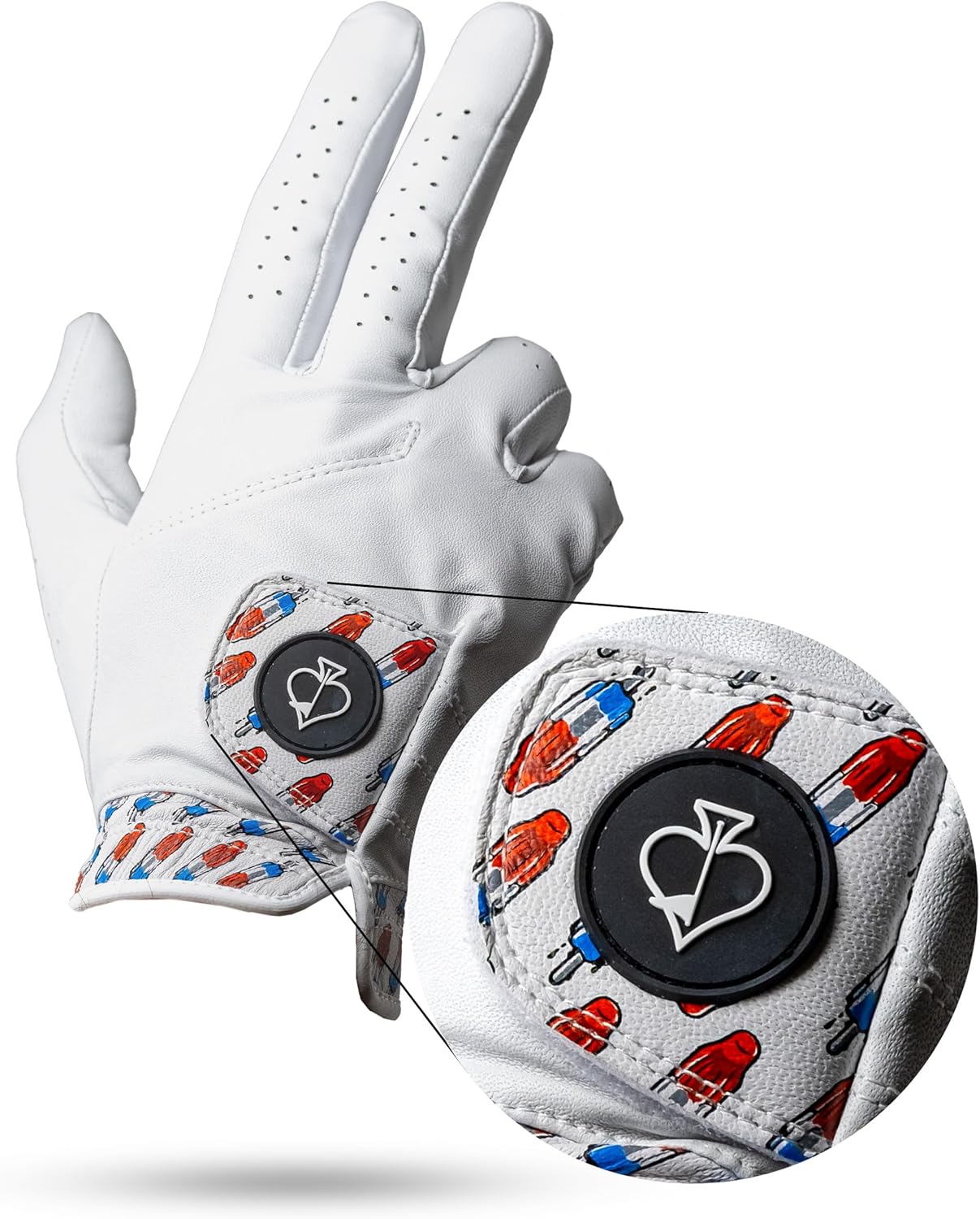 Pins & Aces - Rocket Pop Golf Glove Design - Premium AAA Cabretta Leather, Long-Lasting Durable Tour Glove for Men or Women - Premium Leather Golf Glove Left & Right Hand