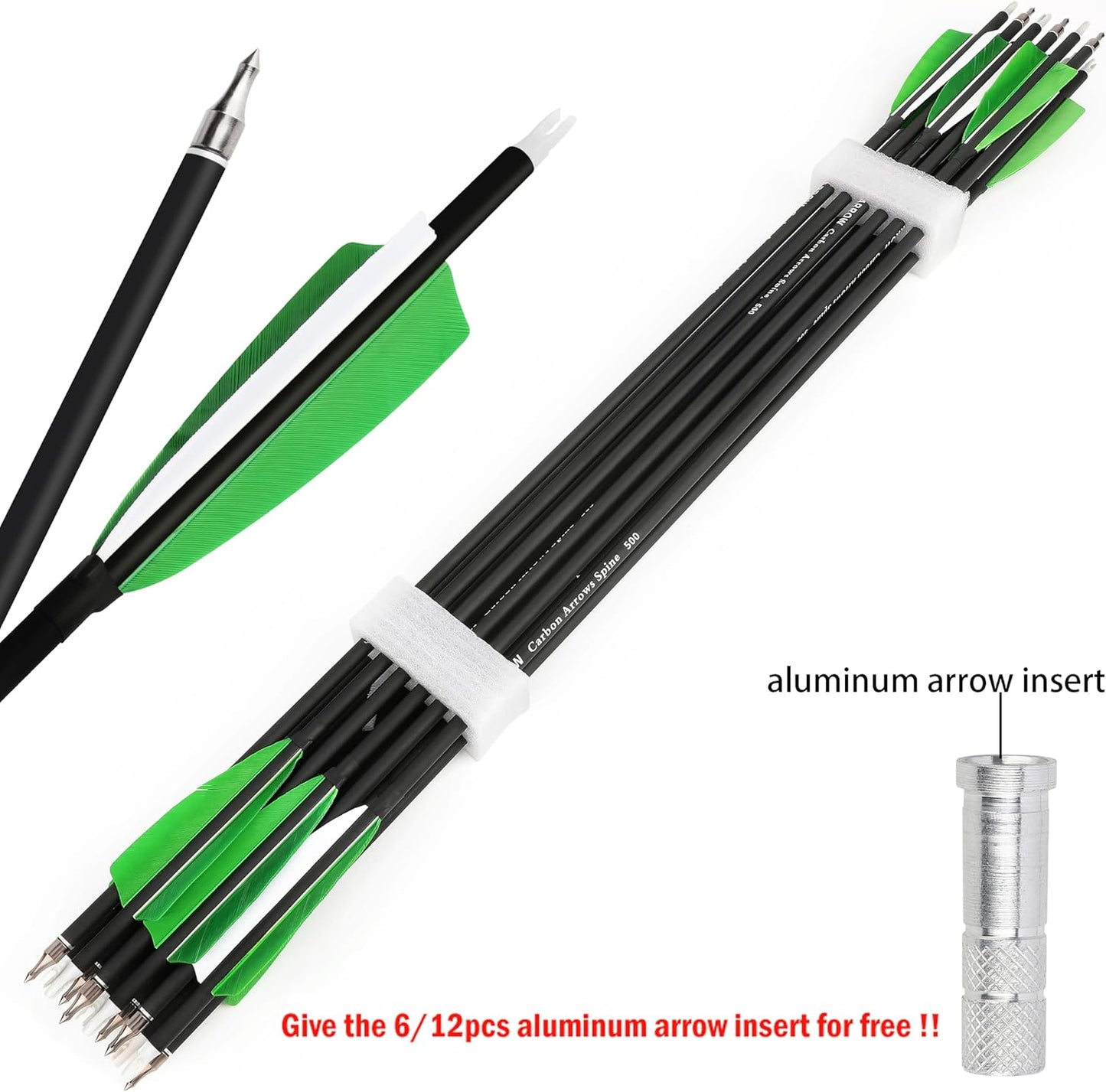 ZSHJGJR 30 Inch Archery Carbon Arrows Hunting Arrows with 4” Turkey Feather Target Practice Arrows Spine 500 for Compound & Recurve &Traditional Bow 6/12pcs