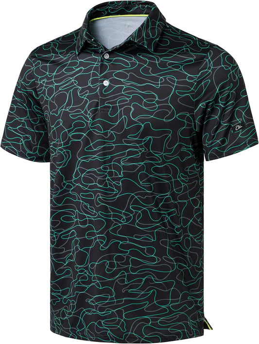 Obla Mens Golf Polo Shirts Short Sleeve Dry Fit Performance Moisture Wicking Casual Print Collared Golf Shirts for Men