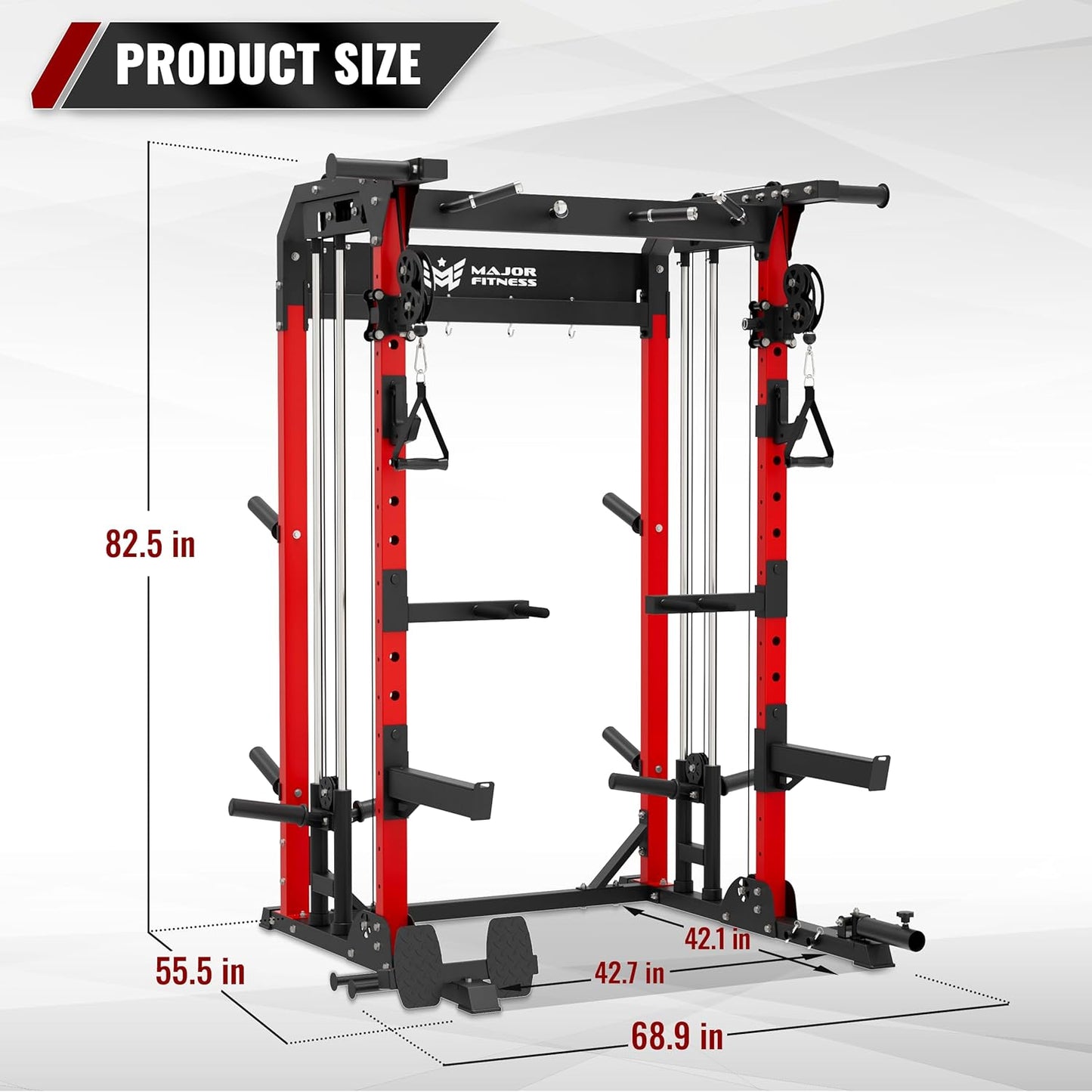 MAJOR FITNESS F22 Multi-Functional Power Rack—1600lbs Capacity All-in-One Squat Rack with Dual Pulley System for Home Gym Strength Training
