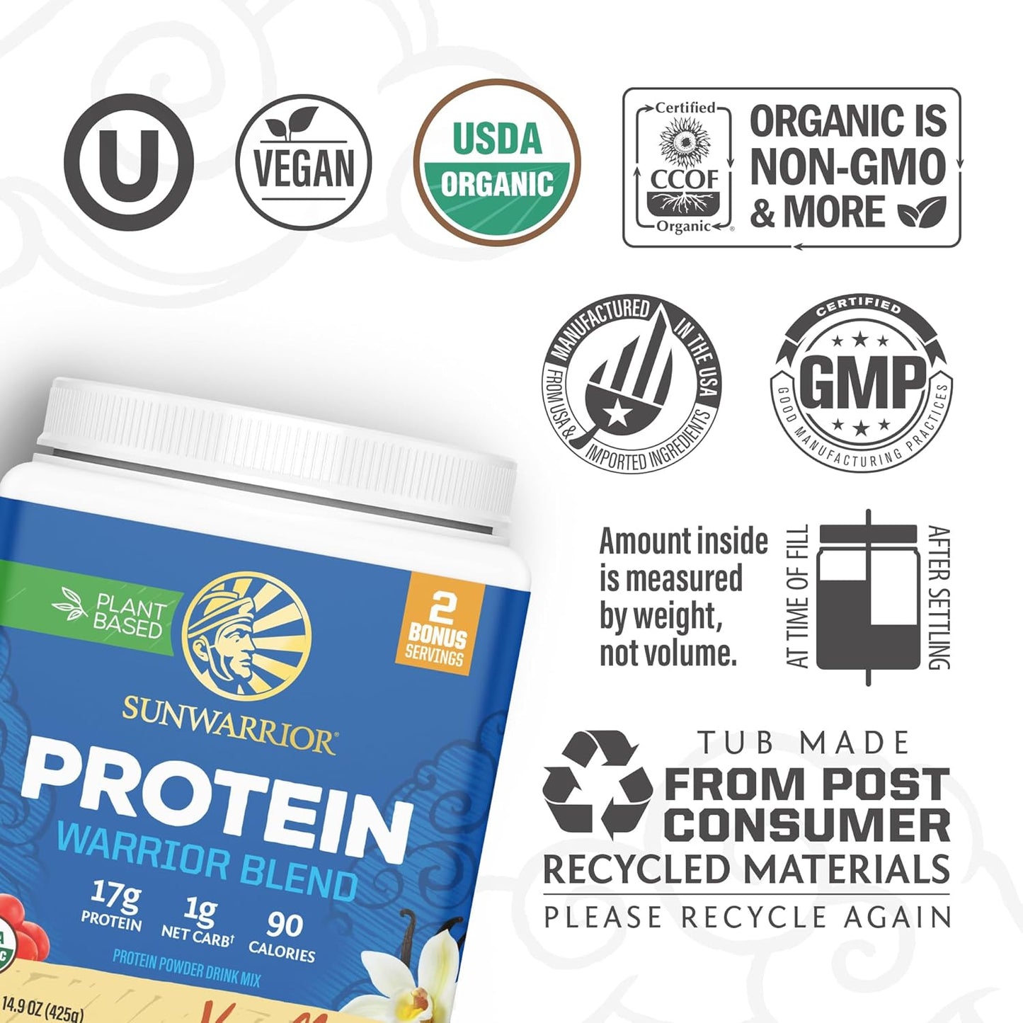 Organic Plant Based Protein Powder | Vegan Organic Protein Powder Vanilla Flavored with BCAA Amino Acids & Hemp Seed Pea Blend | Non-GMO Soy Dairy Filler & Gluten Free (Vanilla, 17 Servings)