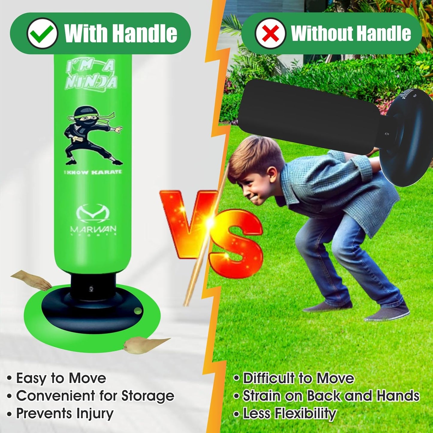 Durable Inflatable Kids Punching Bag for Karate and Boxing – Bounce-Back Martial Arts Bag for Boys and Girls, Great Birthday Gift to Relieve Energy and Build Skills for Boys Ages 4-12