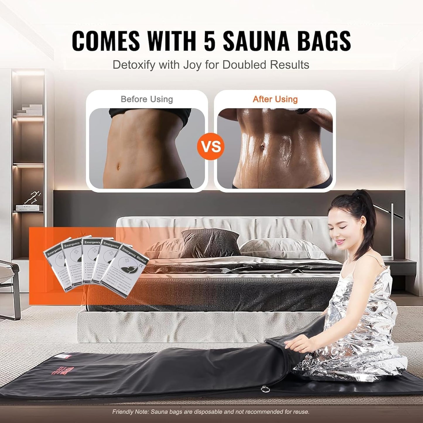 VEVOR Far Infrared Carbon Heating Sauna Blanket for Detoxification and Home Relaxation, Portable with 1-6 Level Adjustable Temperature Range (95-185℉) and 1-60 Minutes Timer