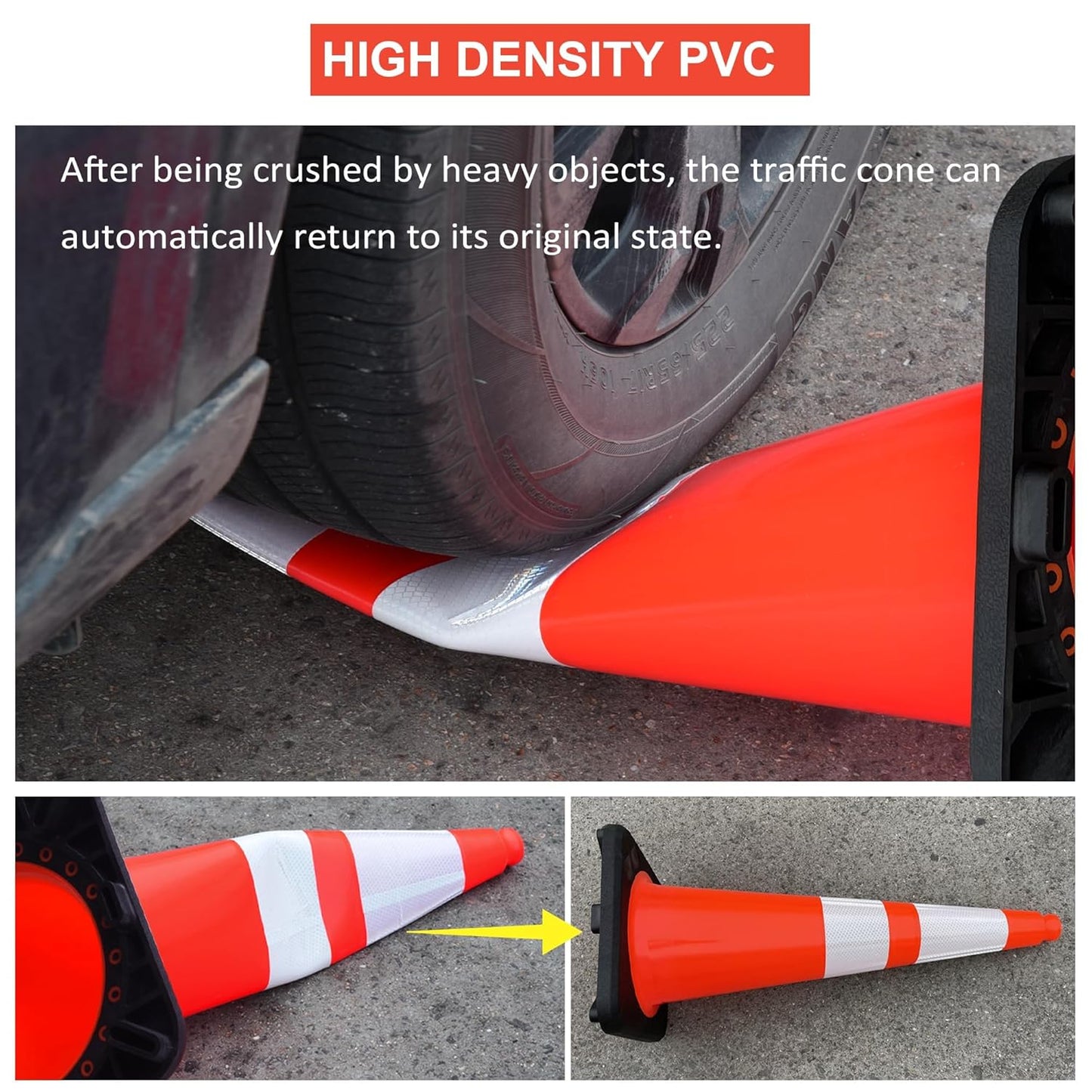 OrangeStar 36" Traffic Cones 4-Pack, Orange Safety Cones with 2 Reflective Collars, Weighted Base for Highway, Roadwork, Construction, Warehouse Safety, Parking Lots | Indoor & Outdoor Use