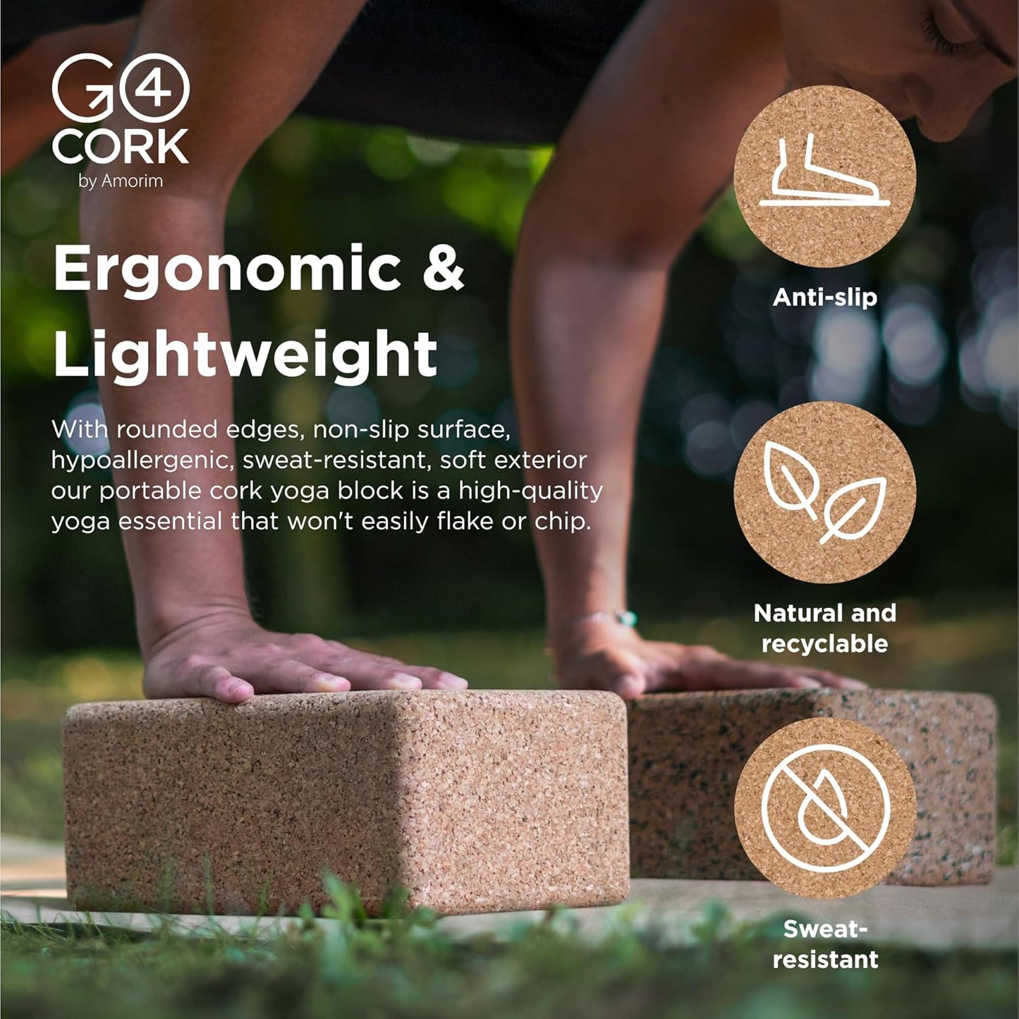 Go4Cork Cork Yoga Block for Yoga, Pilates & Meditation | Non-Slip, Hypoallergenic, Sustainable, Non-Toxic Yoga Block