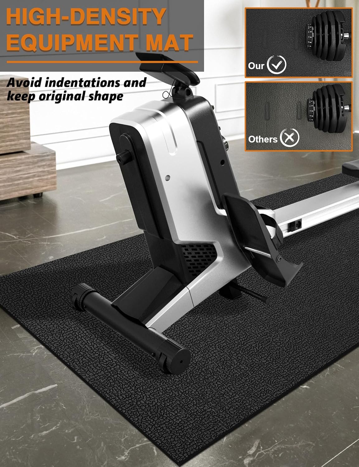 Treadmill Mat, 5'x2.5'/5.6'x2'/6.5'x3'/8'x3',6mm Thickness Exercise Equipment Mat for Carpet Hardwood Floors, Compatible with Walking Pad,Spin Bike,Elliptical Trainer,Rowing Machine