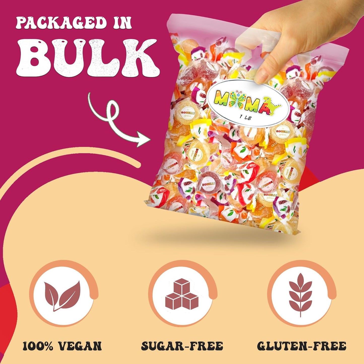 B0nelle Sugar-Free Italian Fruit Jelly Candy - 1 lb Assorted Individually Wrapped Jelly Fruit Candy - Delicious Mima's Summer Mega Sale Treats for Gifting & Sharing