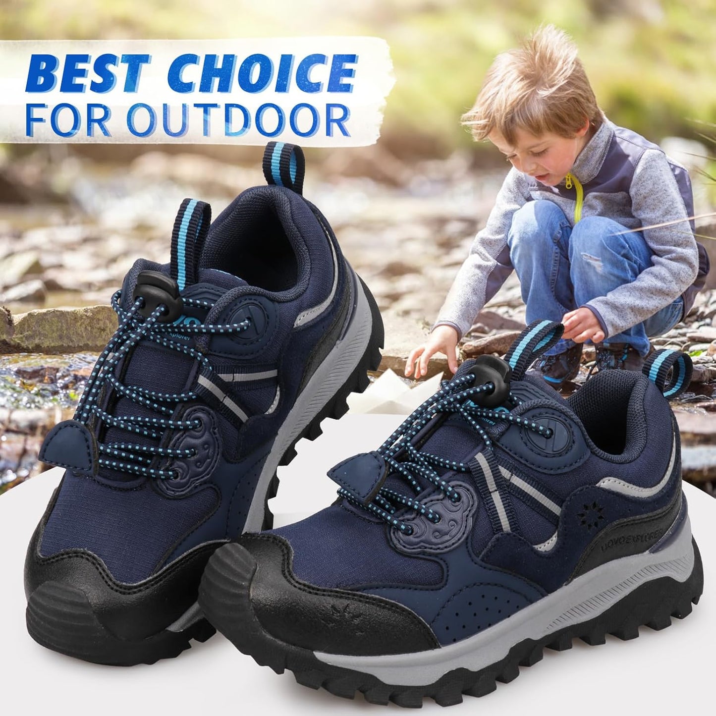 UOVO Boys Girls Hiking Shoes Kids Waterproof Running Trail Fashion Sneakers Breathable Lightweight Non-Slip Outdoor Walking Sports Shoe(Little/Big Kids)