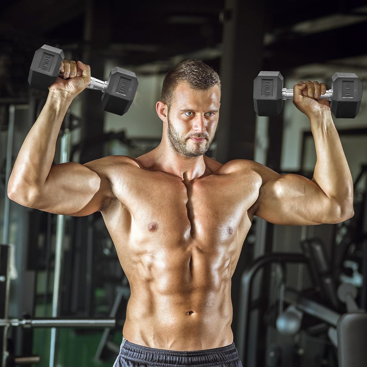 350/450/550lb Hex Dumbbell Set with Vertical Weight Rack (5-50 Lbs Rubber Coated Cast Iron) & 12-Piece EVA Gym Floor Mat Bundle (48 Sq Ft, 24"x24") - Non-Slip Handles, Heavy Duty Storage, Home Gym Essentials