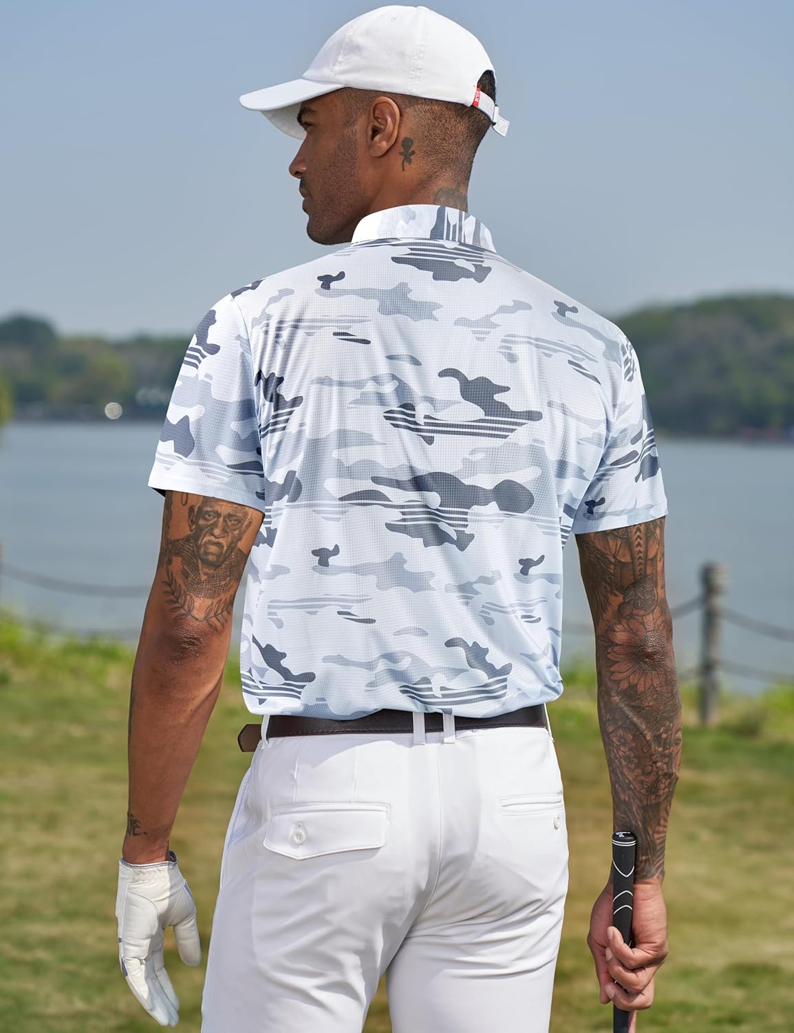 TAPULCO Mens Quick Dry Polo Shirts Camouflage Pattern Performance Athletic Lightweight Breathable Casual Golf Tshirts