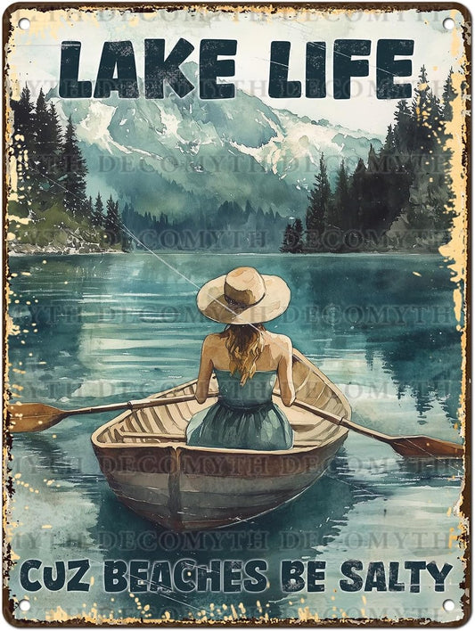 Vintage Lakehouse Tin Sign Lake Life Cuz Beaches Be Salty Retro Wall Decor Nostalgic Art Funny Metal Poster Indoor Store Cafe Toilet Kitchen Garden Plaque Bar Pubs Man cave 12 * 16inch