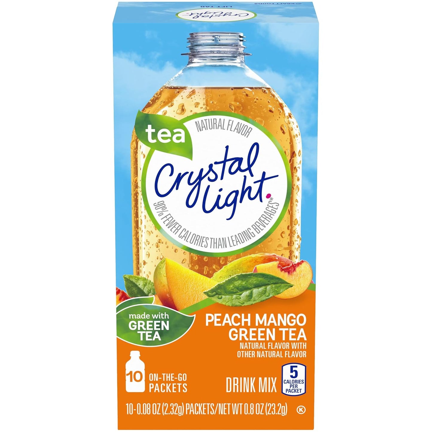 Crystal Light On The Go Peach Mango Green Tea Drink Mix, 10-Packet Box (Pack of 8)