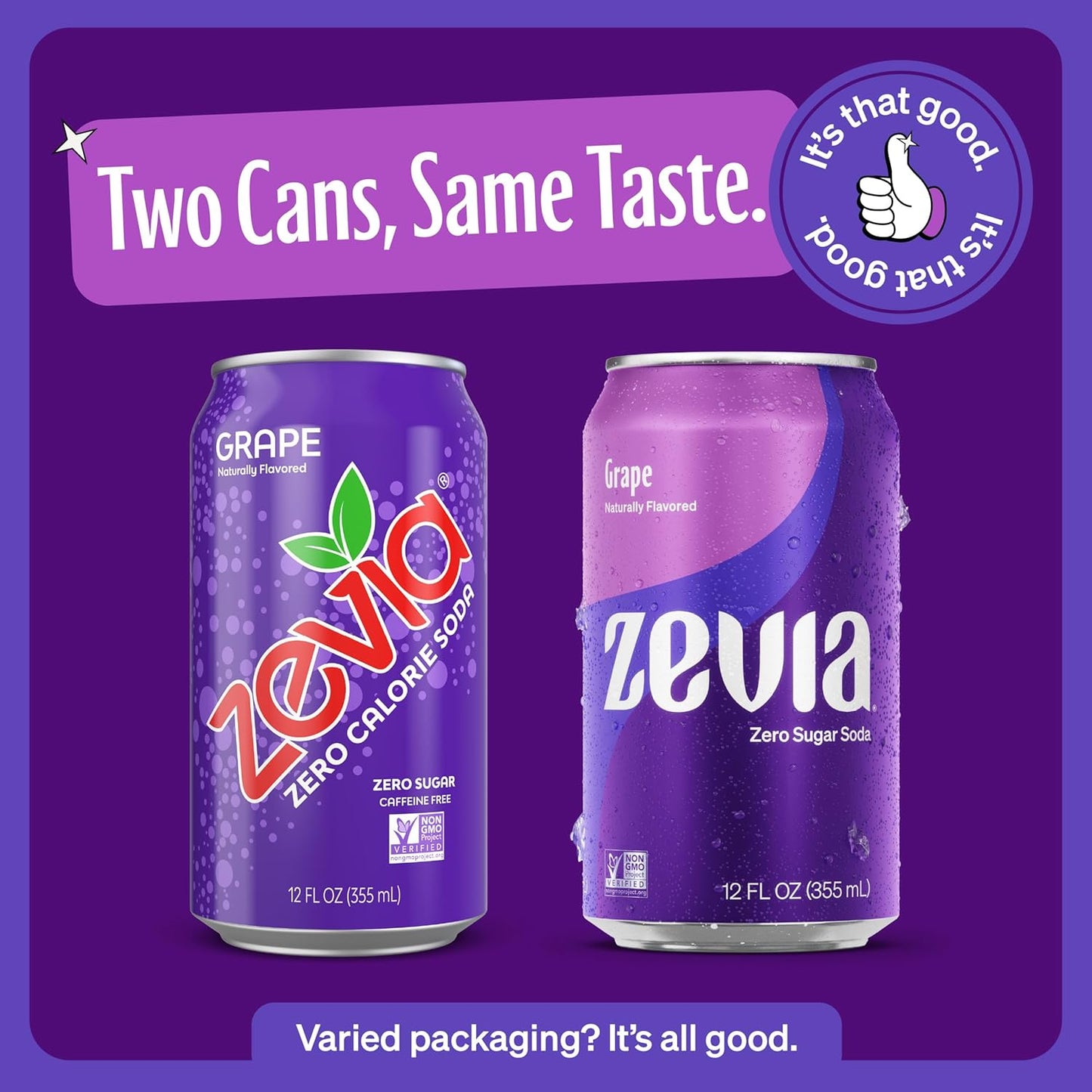 Zevia Zero Sugar Soda, Grape, 12 oz Cans (24-Pack) – Naturally Sweetened, Zero Calorie Sugar Free Soda - Non-GMO Project Verified, Gluten-Free, Vegan
