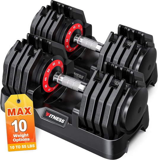 Adjustable Dumbbells Set of 2, 1 Hand Adjustable Weights Dumbbells Set, 5 in 1/10 in 1 Free Dumbbell with Anti-Slip Texture Handle, 25/55/80lb Pair Weight Set For Home Gym Suit both Men and Women