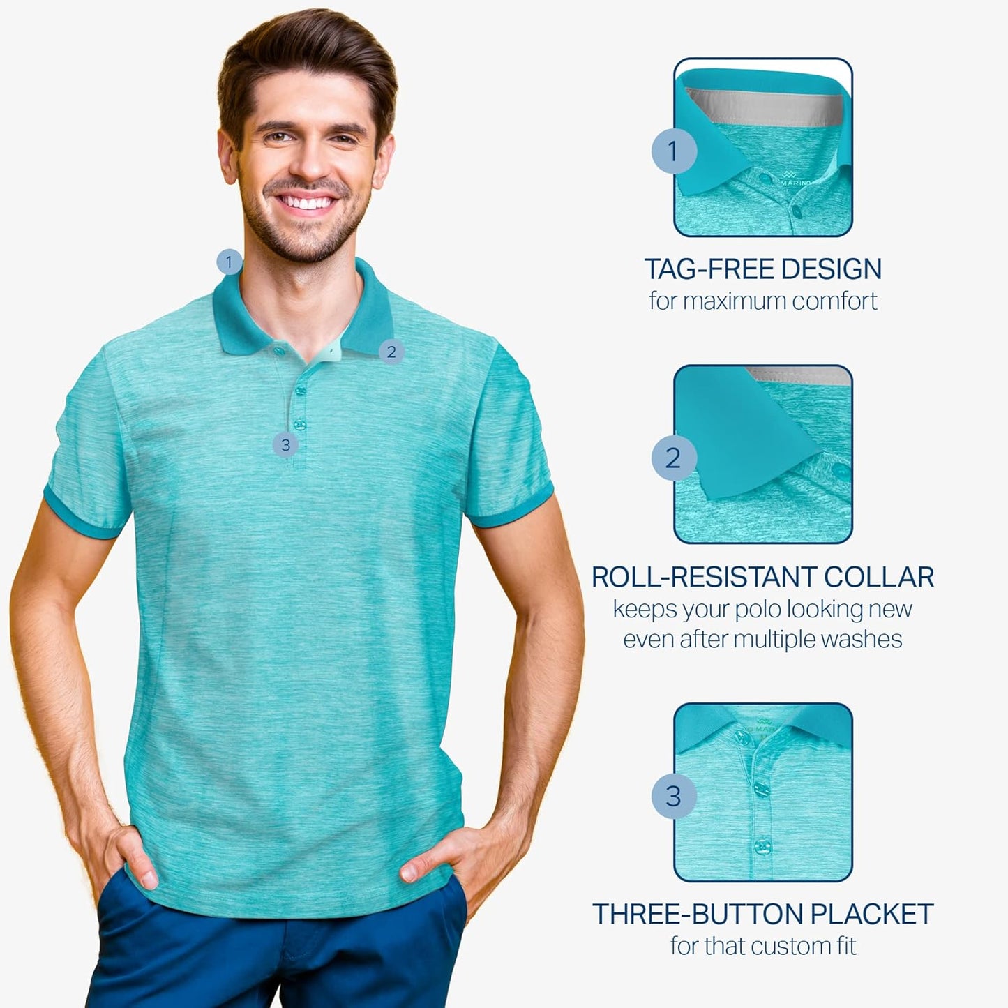 Mio Marino Golf Polo Shirts for Men - Dry Fit - Ultra-Thin Breathable Fabric