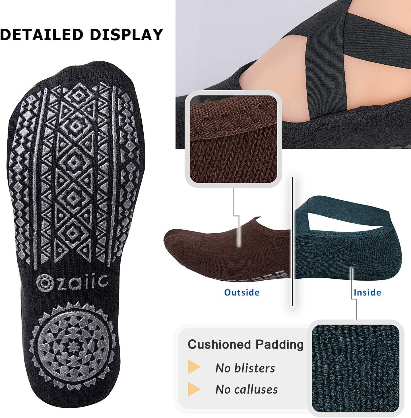 Ozaiic Yoga Socks for Women Non-Slip Grips & Straps, Ideal for Pilates, Pure Barre, Ballet, Dance, Barefoot Workout