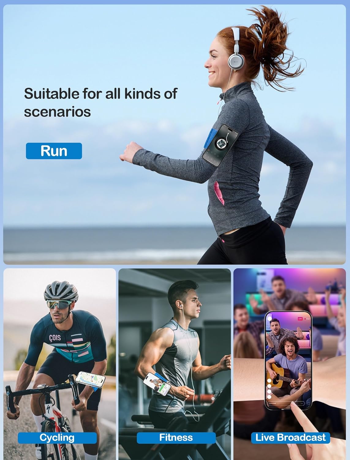 TOPGO Running Phone Holder for iPhone [360° Rotatable & Upgrade Anti-Drop] Magnetic Wrist Phone Holder, Armband Cell Phone Holder Compatible with magsafe iPhone 17 Pro Max and Android - Blue