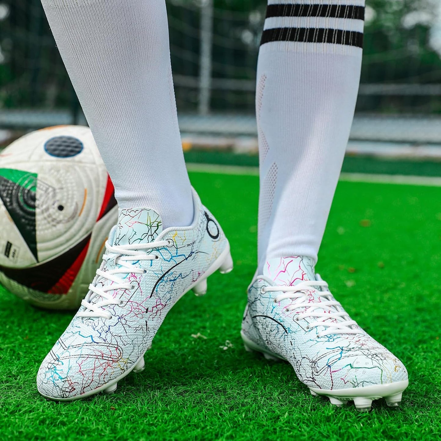 Boys' Soccer Shoes Kids Firm Ground Soccer Cleats Girls Athletic Sneakers Outdoor Turf Football Shoes for Little/Big Kid