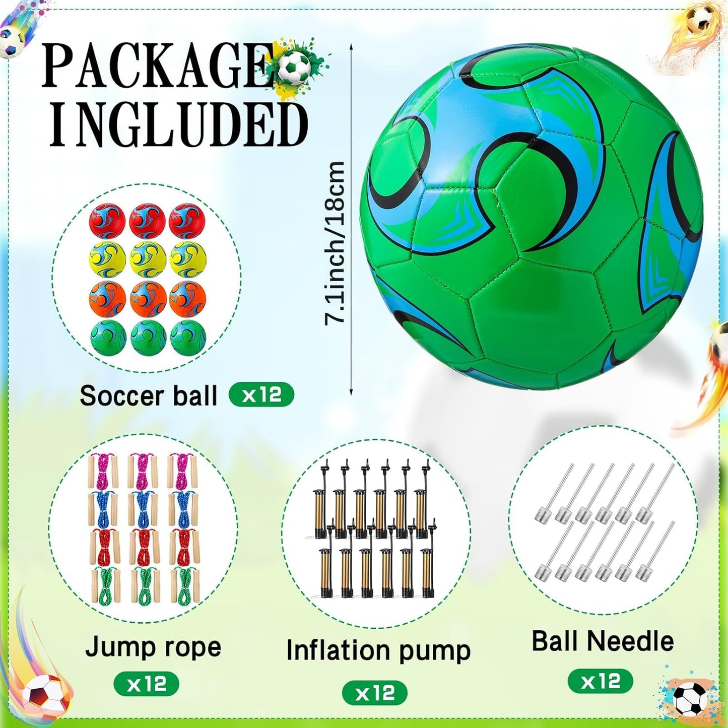 12 Sets Operation Christmas Deflated Soccer Ball Bulk with Pump Jump Rope, Bulk Soccer Balls 7.25 ft Adjustable Skipping Rope Outside Sport Balls