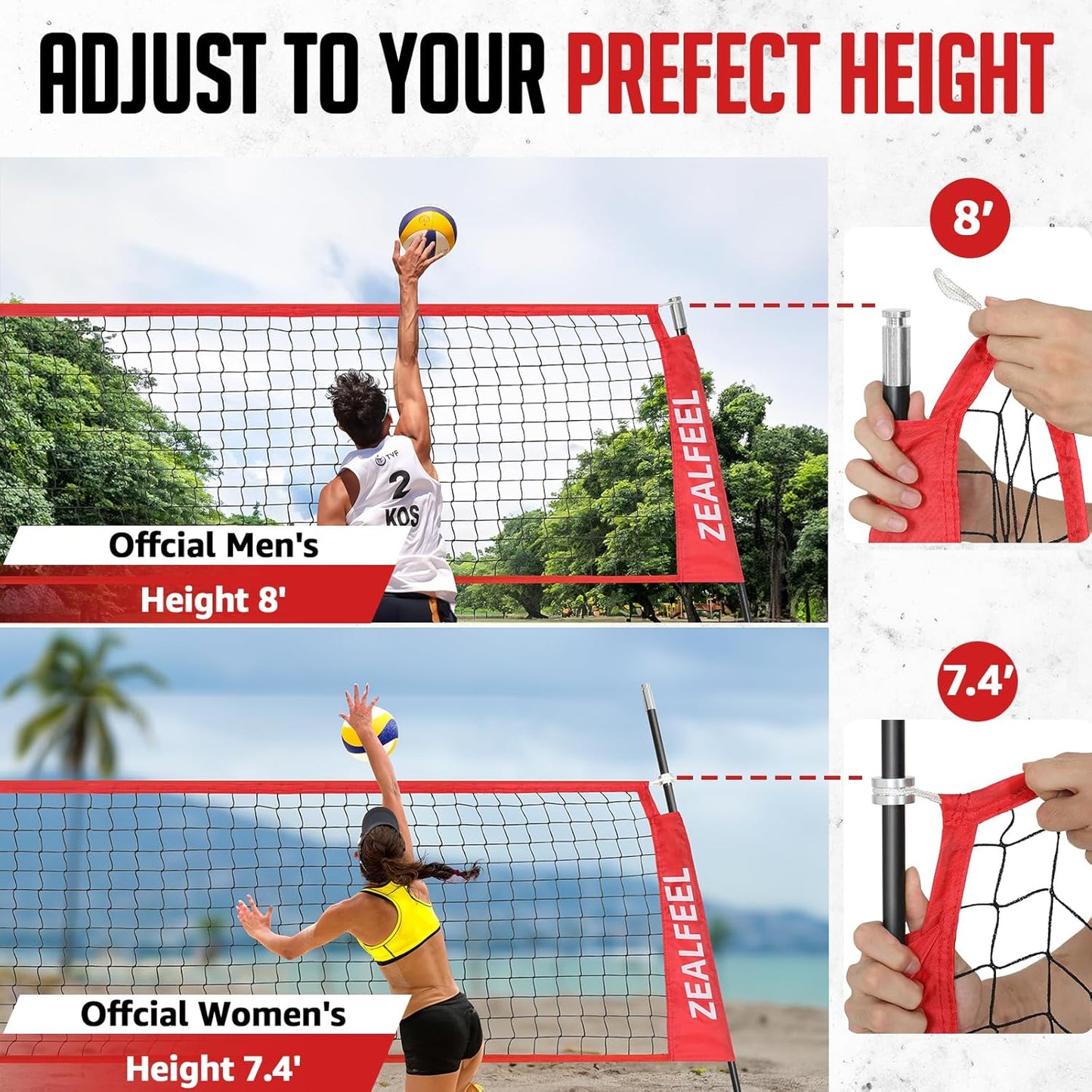 Volleyball Net, 12ft/20ft Training Set Height Adjustable, Portable Freestanding Practice for Hitting or Serving Drills, Pop up With Carry Bag for Backyard or Outdoor