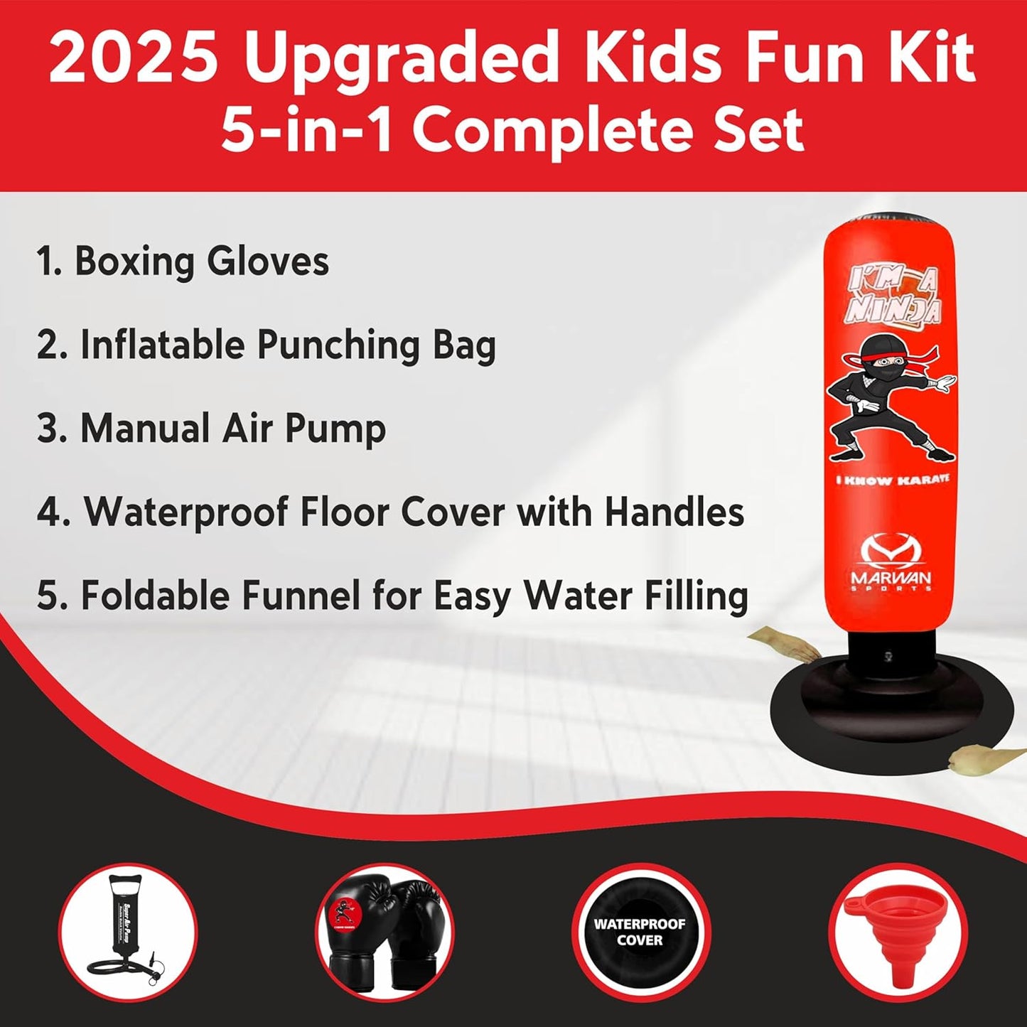 Durable Inflatable Kids Punching Bag for Karate and Boxing – Bounce-Back Martial Arts Bag for Boys and Girls, Great Birthday Gift to Relieve Energy and Build Skills for Boys Ages 4-12