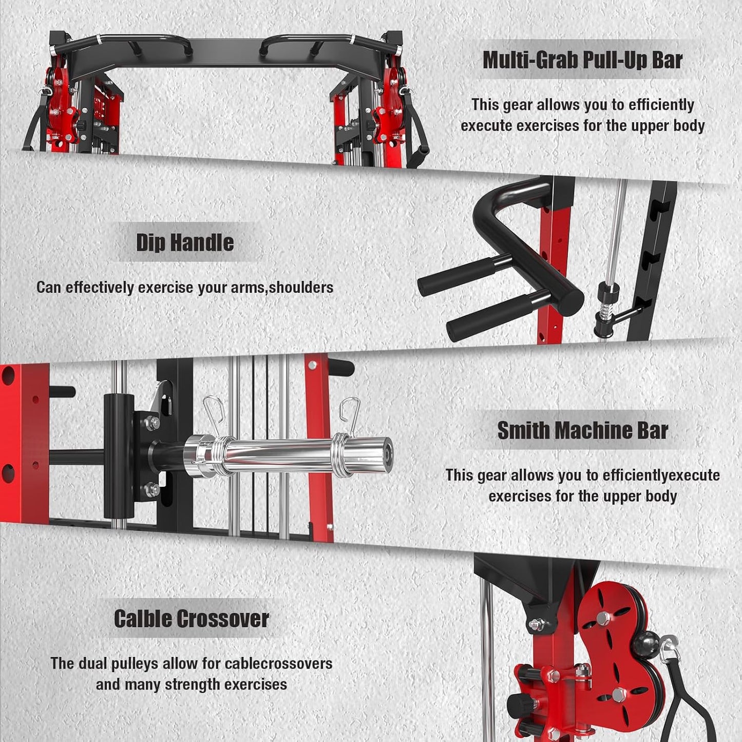 Smith Machine,2200 LBS Squat Rack for Home Gym with Dual Pulley System,Multifunctional Power Rack Cage for Strength Training with More Attachments