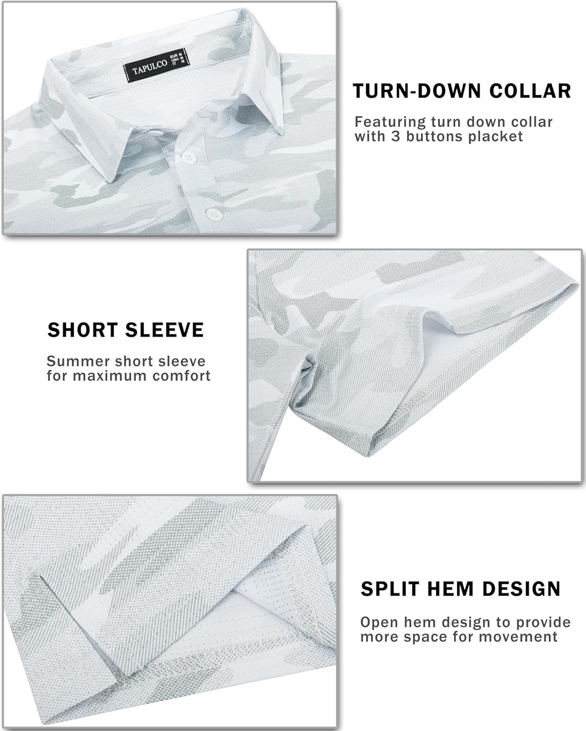 TAPULCO Mens Quick Dry Polo Shirts Camouflage Pattern Performance Athletic Lightweight Breathable Casual Golf Tshirts