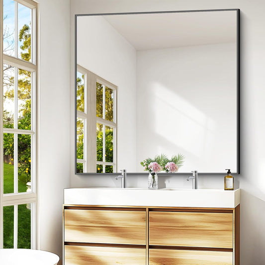 Bathroom Mirror,48x48 inch Large Wall Mirror for Bathroom Wall Mounted,Black Rectangle Wall Mirrors,Square Mirror for Living Room,Farmhouse, Bedroom Entryway, Horizontal/Vertical