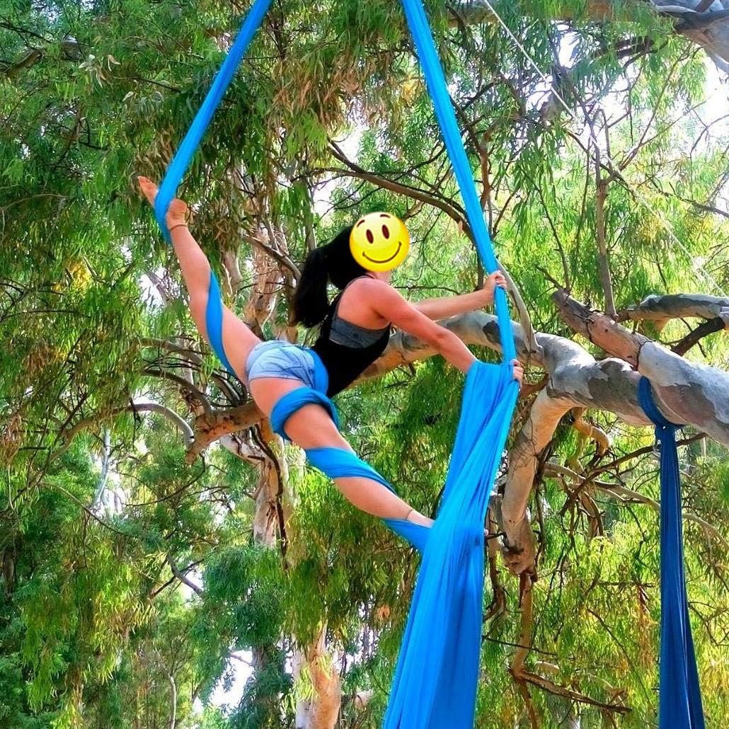 DASKING Aerial Silks Starter Kit - Durable 11Yards of Aerial Yoga Hammock with Hardware, Aerial Swing for Acrobatic Flying Yoga & All Levels (Aerial Rigging Point Up to 14ft)