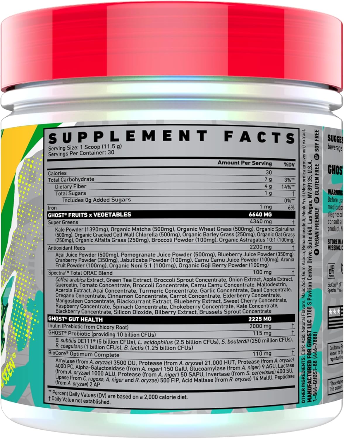 GHOST Greens Superfood Powder, Old School Apple - 30 Servings - 19 Super Greens & Reds, Fruits, Vegetables, Spirulina, & Chlorella, Prebiotics, 10 Billion CFU Probiotic & Digestive Enzymes - Soy-Free