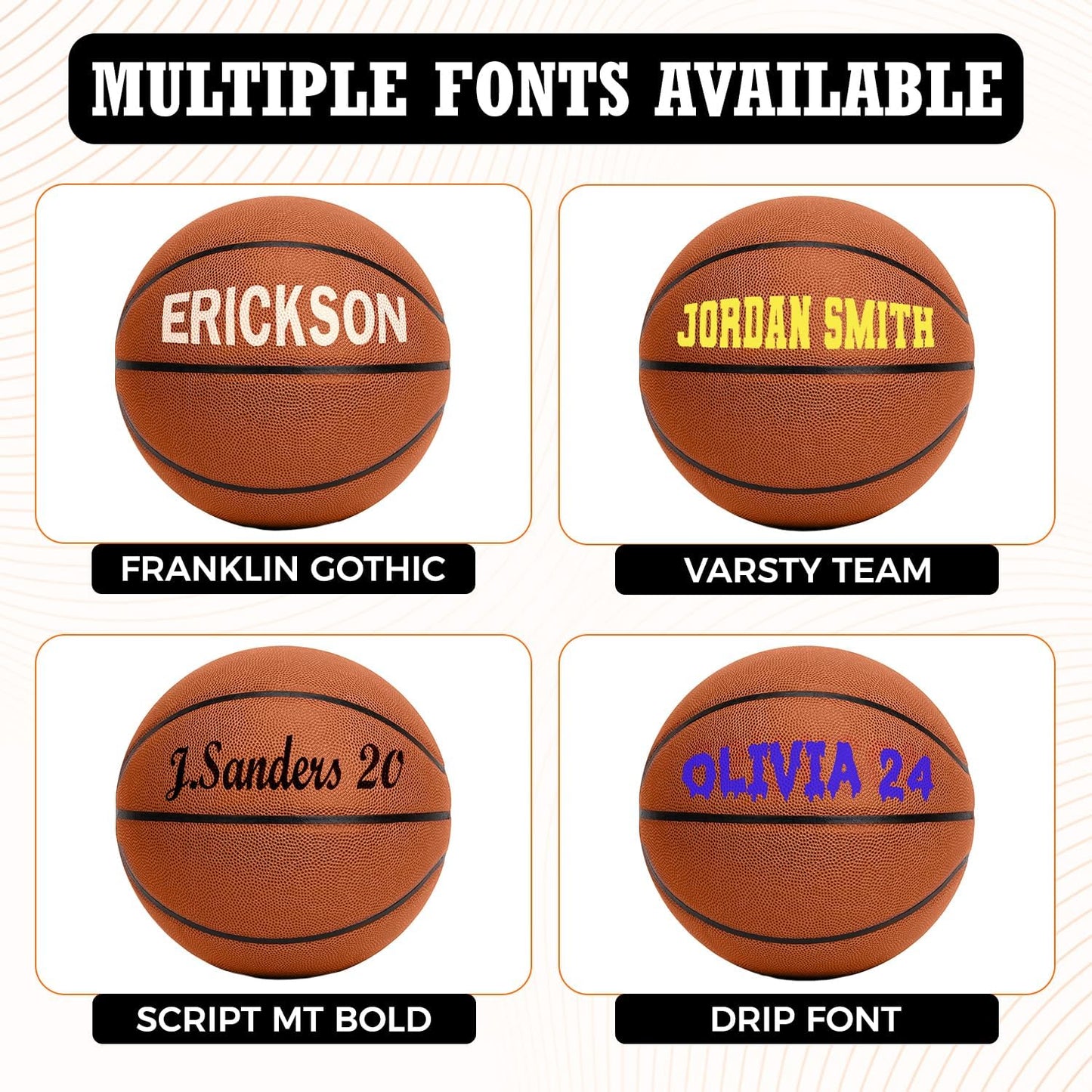 HAMMET Personalized Basketball – Customized Basketball with Your Name or Text – Multiple Colors, Fonts & Designs Available – Durable for Indoor and Outdoor - Ideal Gift for Son, Daughter, Boy or Girl