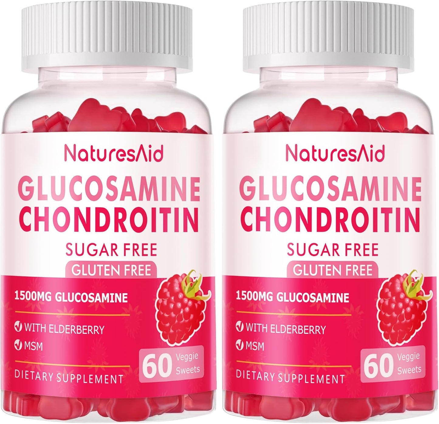 Nutrition Glucosamine Chondroitin Gummies with MSM & Elderberry Extra Strength - Joint Support, Antioxidant Immune Support Supplement for Adults, Men & Women.(2 Pack) Raspberry