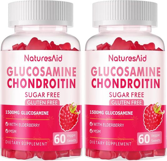 Nutrition Glucosamine Chondroitin Gummies with MSM & Elderberry Extra Strength - Joint Support, Antioxidant Immune Support Supplement for Adults, Men & Women.(2 Pack) Raspberry