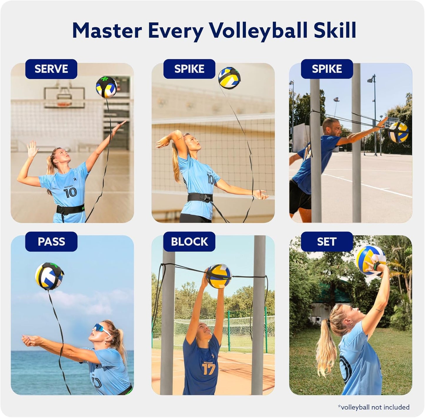 MOTOMY™ Volleyball Training Equipment Aid ‘VolleyPal’ – Solo Rebounder Trainer for Serve, Spike, Set & Pass; Indoor and Outdoor Practice Gear Gifts for Beginners & Experts