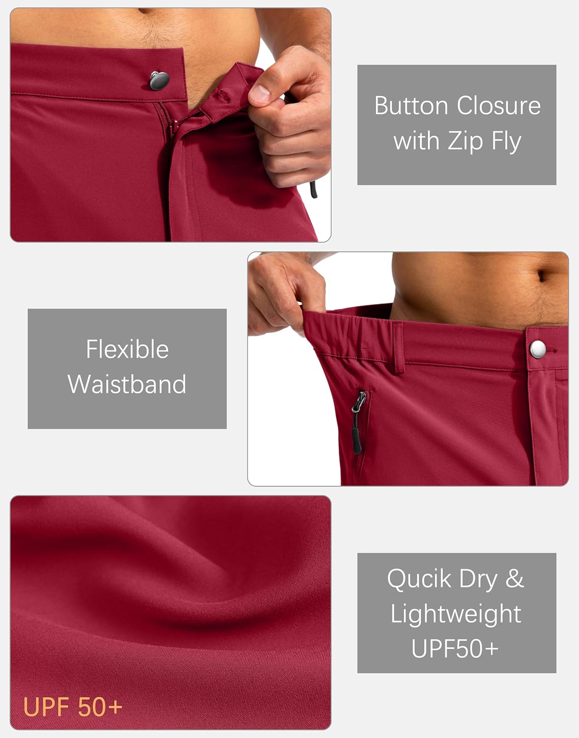 Pudolla Men's Hiking Cargo Shorts 9" Lightweight Outdoor Work Shorts for Men Travel Golf Camping Casual with 5 Zipper Pockets