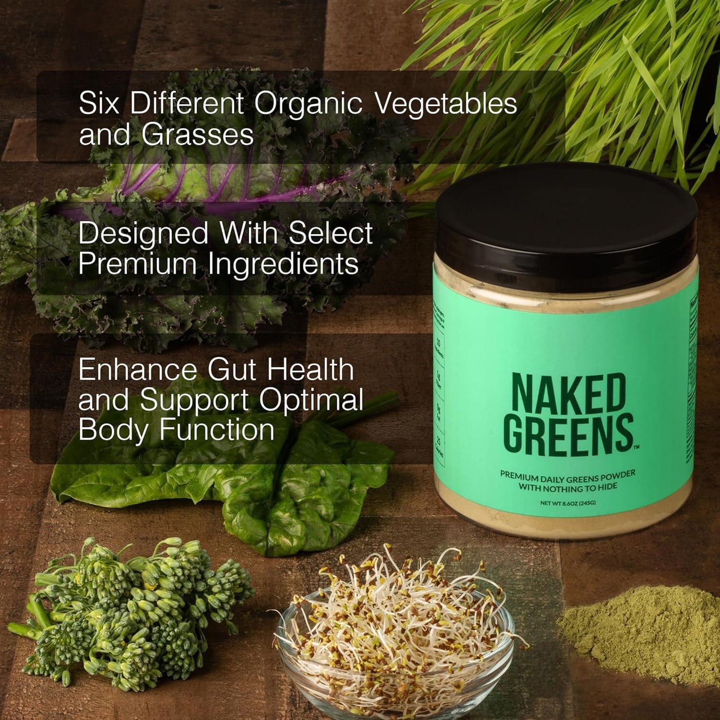 NAKED Super Greens Powder Organic Greens Supplement - Only 10 Premium Ingredients - Vegan, Non-GMO, Prebiotic and Probiotic - 35 Servings