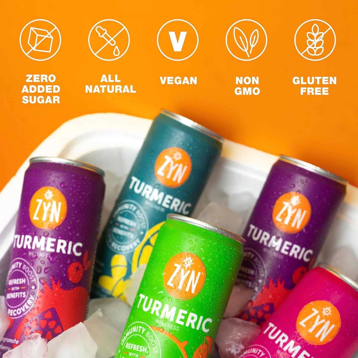 ZYN Turmeric Wellness Drink (24 Pack), Mango Lychee Flavored Turmeric Curcumin Drink with Black Pepper, No Added Sugar, Low Carb & Low Calorie Drink, Clean Alternative