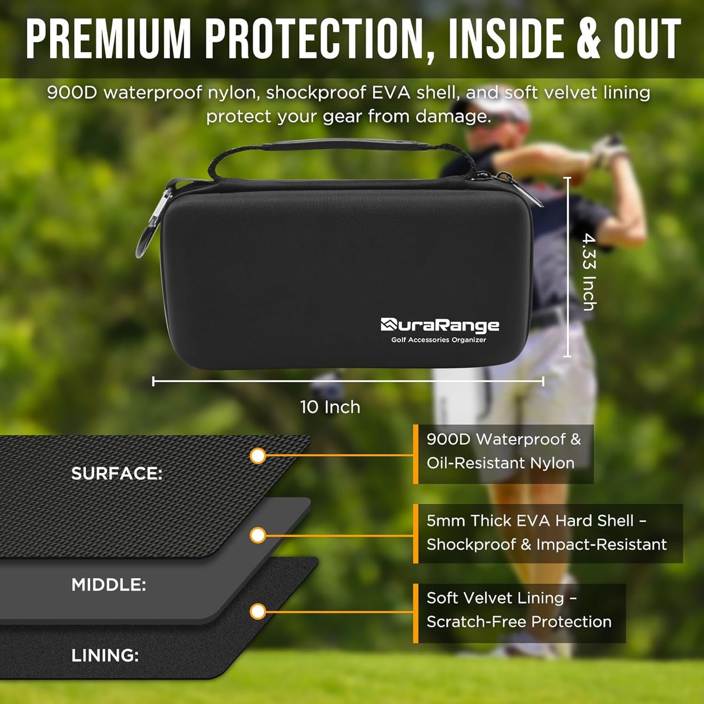 Golf Glove Holder Case with Glove Shaper - Portable Golf Accessories Organizer for Men & Women - Waterproof 900D Nylon, Large Capacity for Balls, Tees, Markers - Ideal Gift