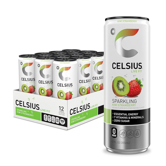 CELSIUS Sparkling Kiwi Strawberry, Sugar Free Energy Drink, 12 Fl Oz (Pack of 12)