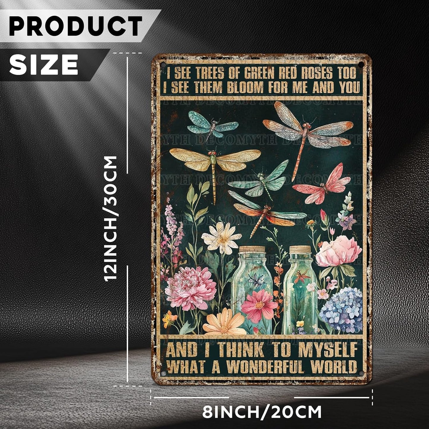 Dragonfly Decor And I Think To Myself What A Wonderful World Vintage Metal Tin Sign Decorative Plaque Poster 12 * 8inch