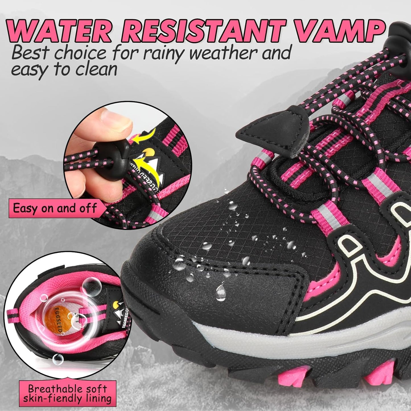 UOVO Boys Girls Hiking Shoes Kids Waterproof Running Trail Fashion Sneakers Breathable Lightweight Non-Slip Outdoor Walking Sports Shoe(Little/Big Kids)