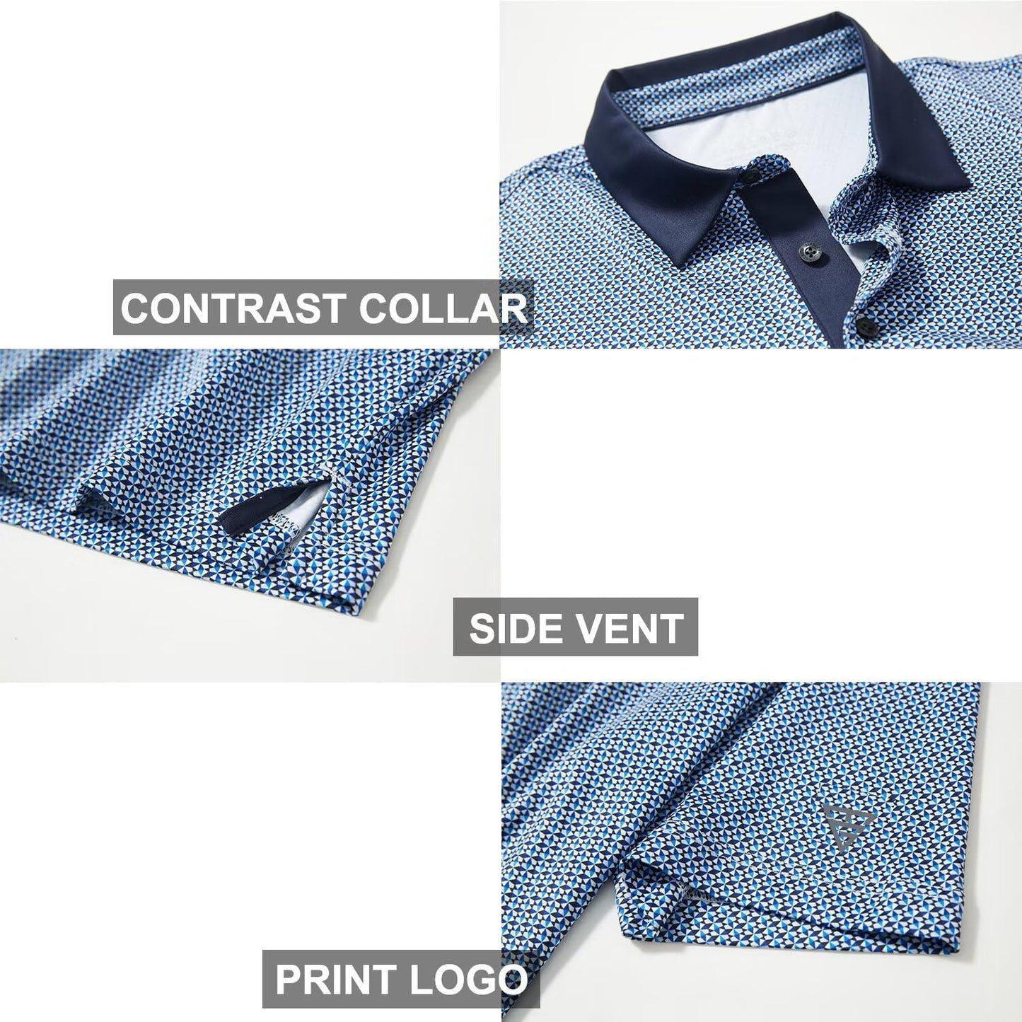 Men's Golf Polo Shirts Short Sleeve Striped Performance Moisture Wicking Dry Fit Golf Shirts for Men