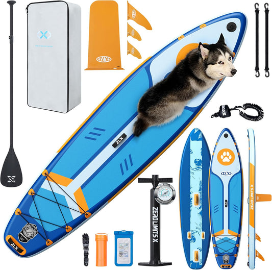 ZLX Inflatable Stand Up Paddle Board, 10'6" SUP Non-Slip Stable Deck Pad, Unique Center Fin, Premium Accessories, Portable Paddleboard for Adults, Beginners, All Skill Levels