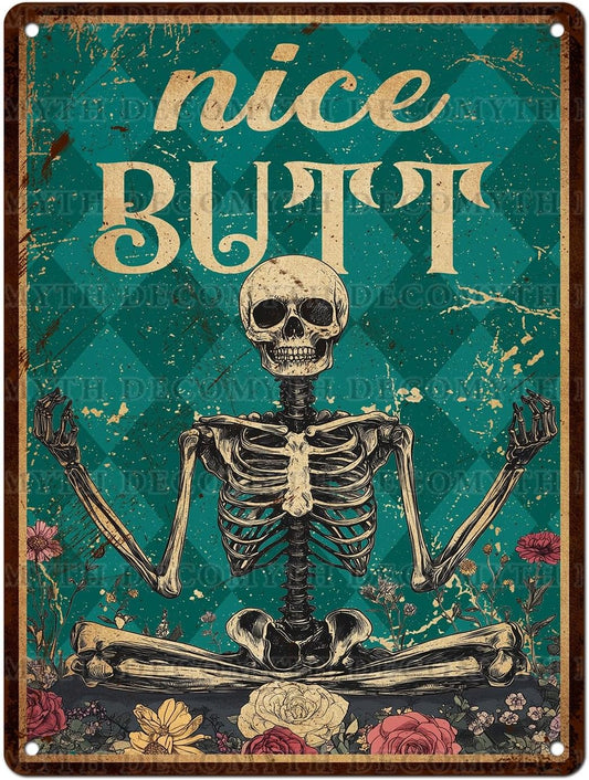 Skeleton Decor Tin Sign Retro Funny Skeleton Metal Sign for Bedroom Cafe Home Coffee Kitchen Bathroom Funny Wall Decor Art 12 * 16inch