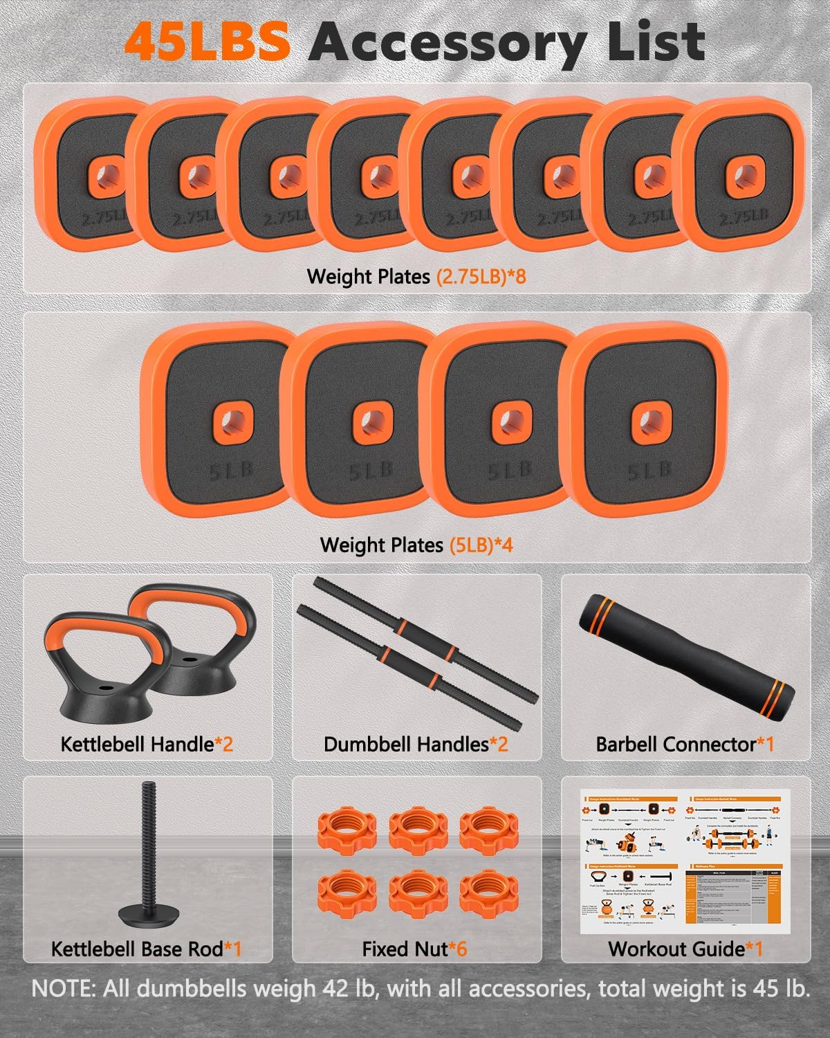 Adjustable Dumbbells Set, 45/65/85 lbs Free Weight Set with Connector, 4 in1 Dumbbells Set for Home Gym Workout