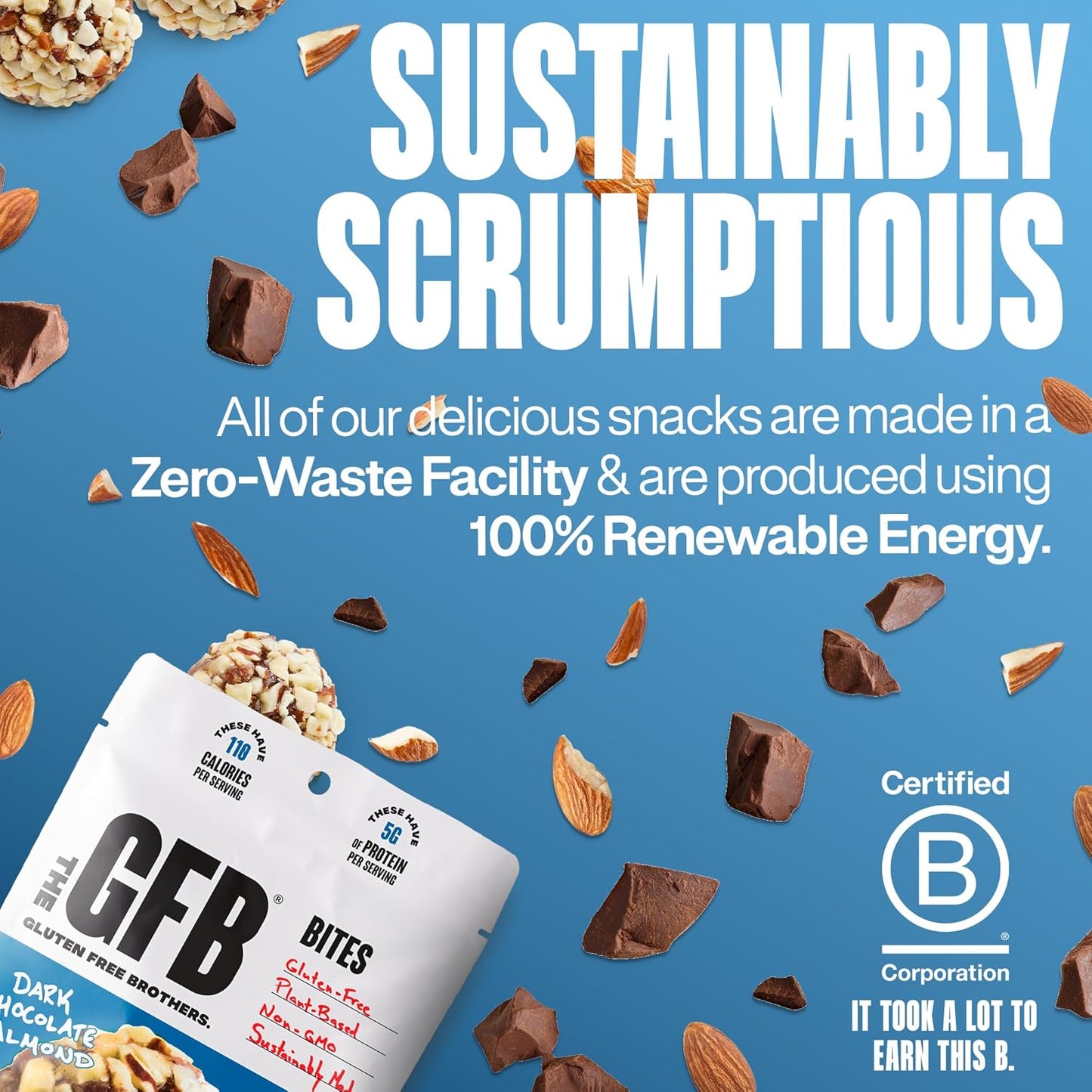 The GFB Dark Chocolate Almond Protein Bites - Gluten Free, Plant Based, Non GMO, Sustainably Made – Ridiculously Tasty, Healthy, Vegan, Protein Energy Balls, 4 oz (6 Count)